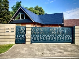 Hliníková posuvná brána a vstupní branka s lakovanou výplní ALSTRIP (RAL 7016), zakázková výroba FL BRÁNY (ilustrační foto)
 Hliníková posuvná brána a vstupní branka s lakovanou výplní ALSTRIP (RAL 7016), zakázková výroba FL BRÁNY (ilustrační foto)