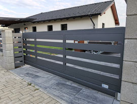 Automatická hliníková posuvná brána, plotová pole, branka, elektrický pohon. Zakázková výroba FL BRÁNY.