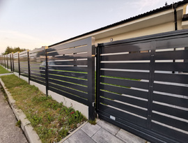 Automatická hliníková posuvná brána, plotová pole, branka, elektrický pohon. Zakázková výroba FL BRÁNY.