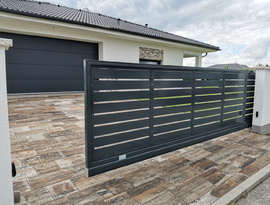 Automatická hliníková posuvná brána, plotová pole, branka, elektrický pohon. Zakázková výroba FL BRÁNY.