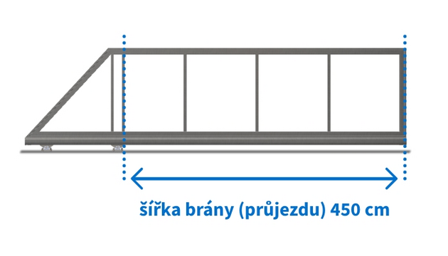 Posuvná brána STANDARD, šířka 450 cm, výška 140 cm,  bez lakování rámu, bez výplně Posuvná brána STANDARD, šířka 450 cm, výška 140 cm,  bez lakování rámu, bez výplně